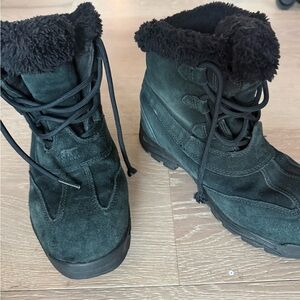 Sorel Women's Black Suede Faux-Fur Cuff Lace-Up Winter Boots